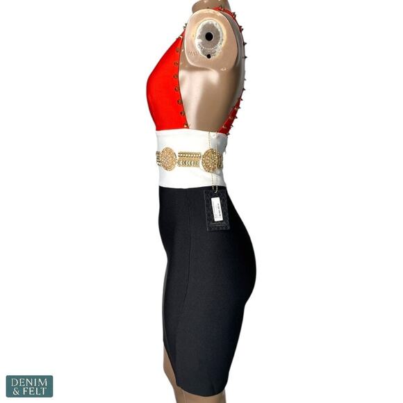 Valiant Paris Studded Embellished Bandage Dress Red/White/Black Small ~ NEW/NWT! - Picture 3 of 16